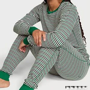 Victoria's Secret Green and White Striped Pajama Set small